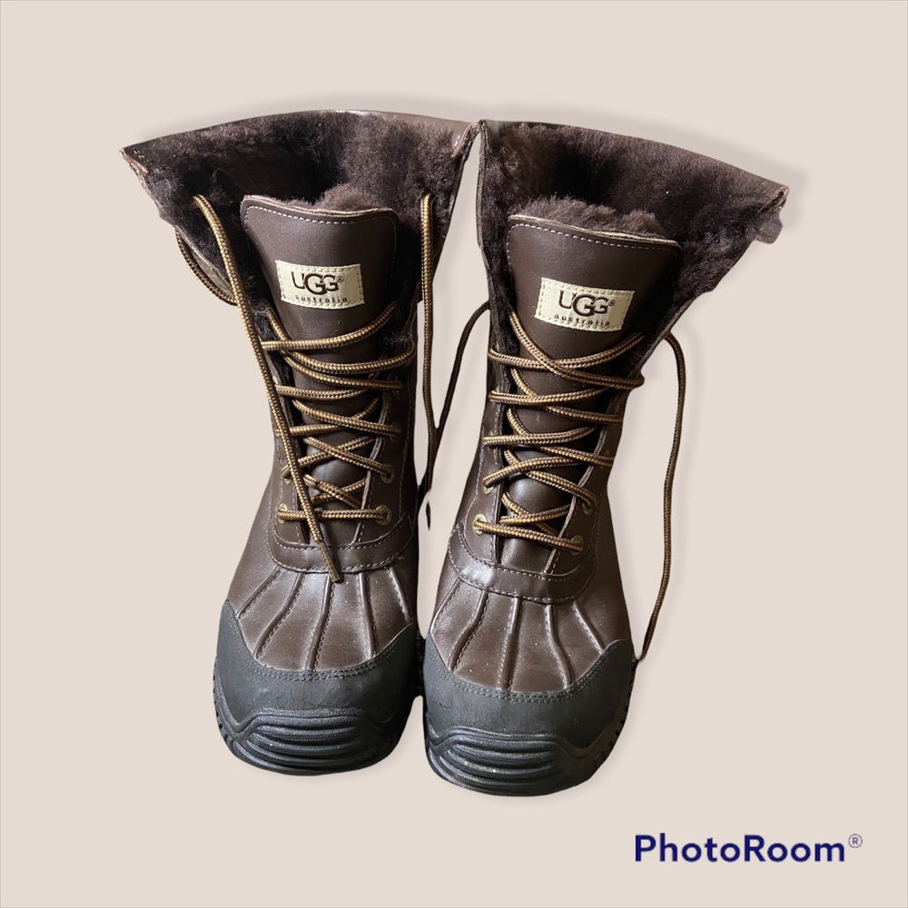 UGG+vibram Sz 8.5 Waterproof Boots Brown Lace Up